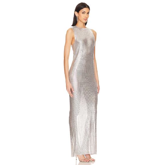 Lovers & Friends x Anja Dujakovic Oleema Maxi Dress Silver Chainmail Sz XS - Picture 1 of 16